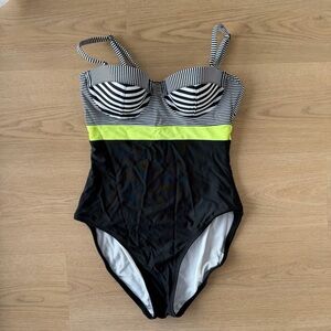 Old Navy Black and Yellow Striped One Piece Swimsuit